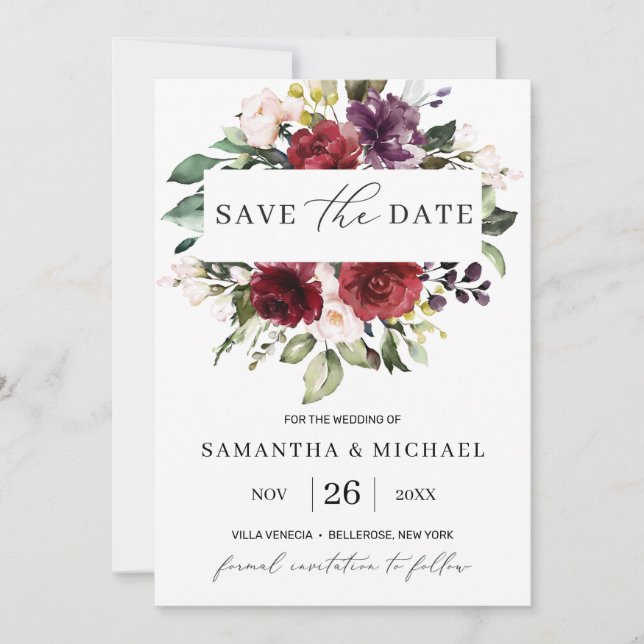 Burgundy Floral blush pink eucalyptus wedding (Front)