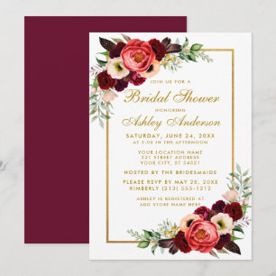 Burgundy Floral Boho Bridal Shower Invite BG