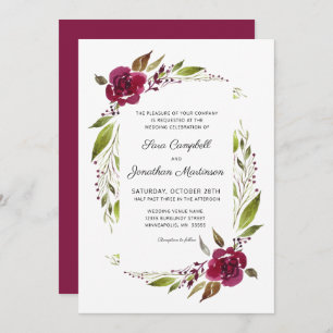 Burgundy Floral Botanical Wedding Invitation