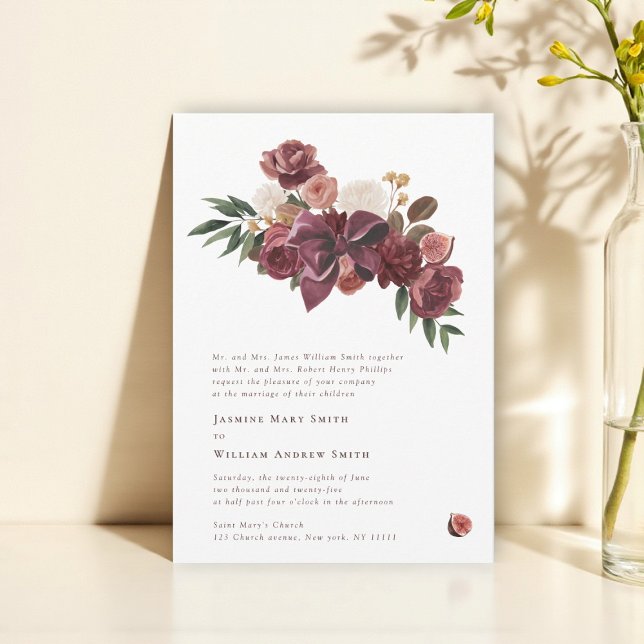 Burgundy Floral Botanical Wedding Invitation (Creator Uploaded)