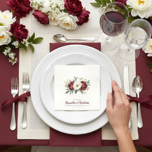 Burgundy Floral Botanical Wedding Napkins