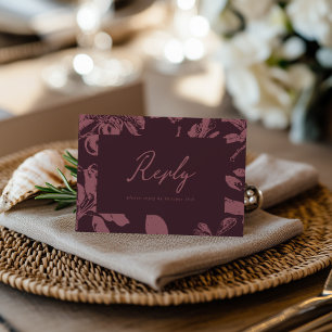 Burgundy Floral Botanical Wedding RSVP Card
