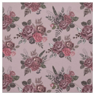 Burgundy Floral Bouquet on Medium Grayish Pink Fabric