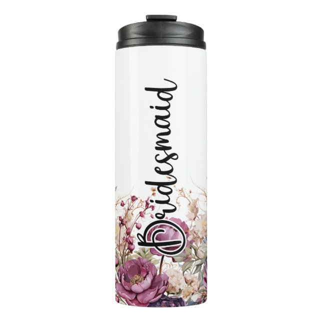 Burgundy Floral Bridal Party Tumbler (Front)