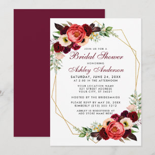 Burgundy Floral Bridal Shower Boho Invitation B