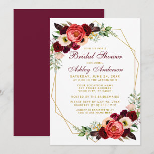 Burgundy Floral Bridal Shower Boho Invite GB