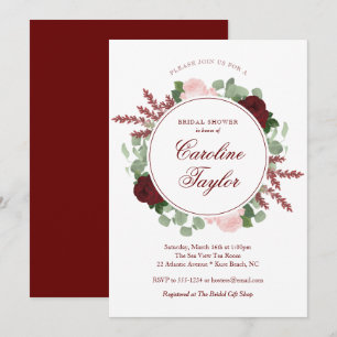 Burgundy Floral Bridal Shower Elegant Watercolor Invitation