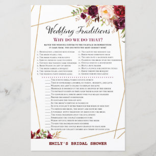 Burgundy Floral Bridal Shower Game, Wedding Shower