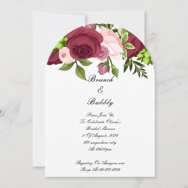 Burgundy floral bridal shower invitation  (Front)