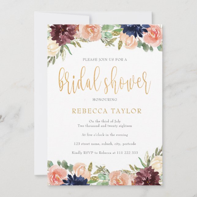 Burgundy Floral Bridal Shower Invitation (Front)