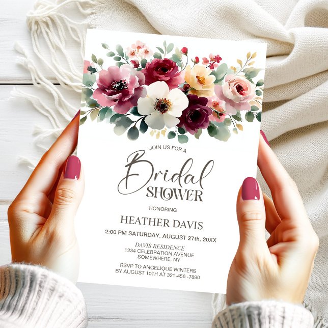 Burgundy Floral Bridal Shower Invitation (Creator Uploaded)