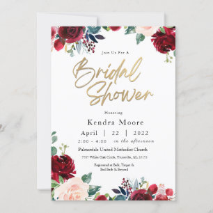 Burgundy Floral Bridal Shower Invitation