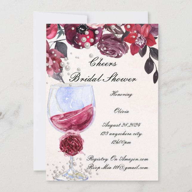 burgundy floral bridal shower invitation (Front)