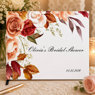 Burgundy floral bridal shower invitation  guest book