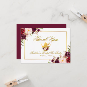 Burgundy Floral Bridal Shower Tea Party Thanks B Invitation