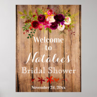Burgundy Floral Bridal Shower Welcome Poster
