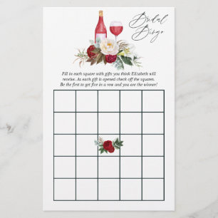 Burgundy Floral Bridal Shower Wine Tasting Bingo