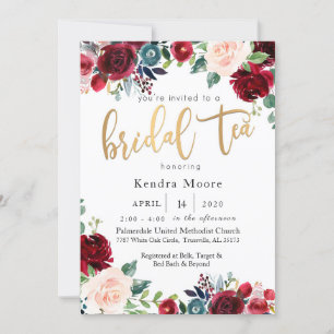 Burgundy Floral Bridal Tea Invitation