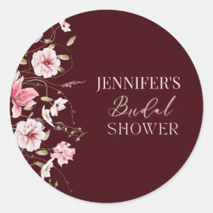 Burgundy Floral  Bride in Bloom bridal shower  Classic Round Sticker