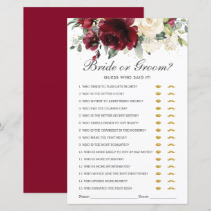 Burgundy Floral Bride or Groom Guess Who Said It
