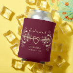 Burgundy Floral Bridesmaid Gift Can Cooler<br><div class="desc">Show your appreciation with our elegant,  rustic-chic burgundy Bridesmaid gift can cooler. Each personalised with their name and the date,  adorned with a gold rope heart and gilded floral lace,  it's a thoughtful token that blends boho charm with timeless elegance.</div>
