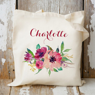 Burgundy Floral Bridesmaid Personalised Tote Bag