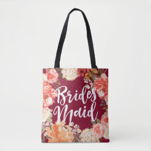 Burgundy Floral Bridesmaid Tote Bag