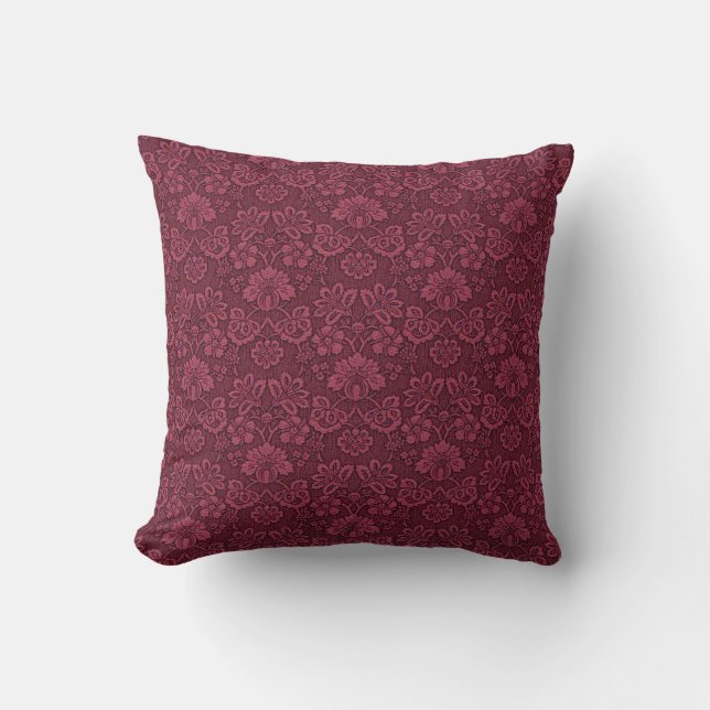 Burgundy Floral Brocade Print Pillow16x16 Cushion (Front)