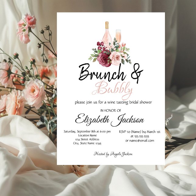 Burgundy Floral Brunch & Bubbly Bridal Shower  Invitation (Creator Uploaded)