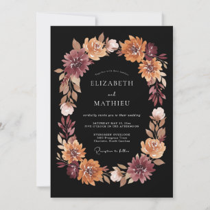 Burgundy Floral Brushstroke Wedding Invitation