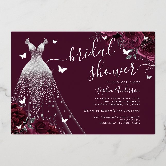 Burgundy Floral Butterfly Dress Bridal Shower  (Front)