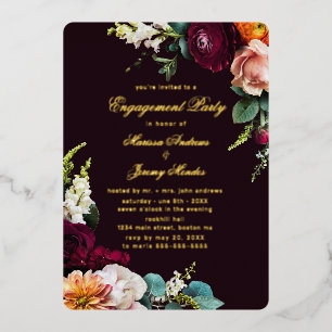 Burgundy Floral Calligraphy Engagement Party Gold