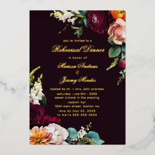 Burgundy Floral Calligraphy Rehearsal Dinner Gold
