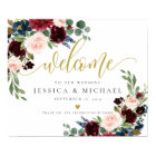 Burgundy Floral calligraphy Wedding Welcome Sign