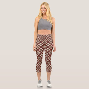 🌸 Burgundy Floral Capri Leggings For Everyday