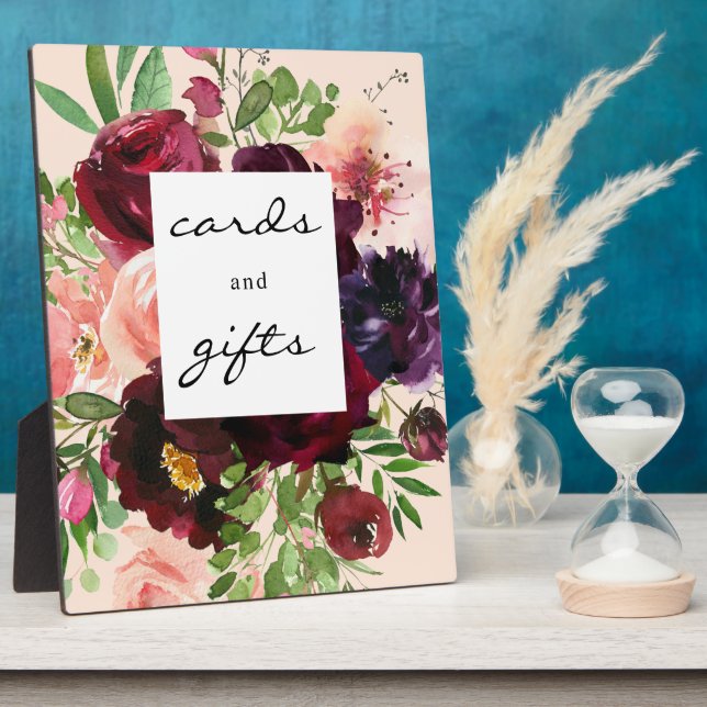 Burgundy Floral Cards & Gifts Sign Easel - Pink Plaque (Side)