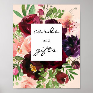 Burgundy Floral Cards & Gifts Sign Poster - Pink