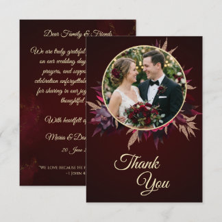 Burgundy Floral Catholic Wedding Thank You Card