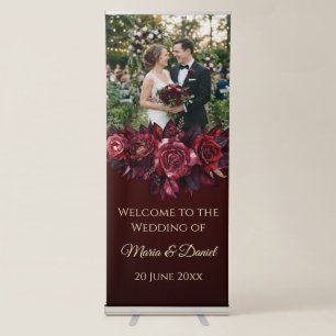 Burgundy Floral Catholic Wedding Welcome Banner