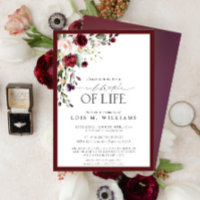 Burgundy Floral Celebration of Life Invitation