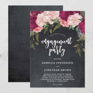 Burgundy floral chalk engagement party invitation