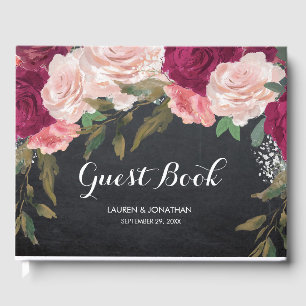 Burgundy floral chalkboard wedding guest book