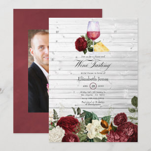 Burgundy Floral Cheese and Wine Bridal Shower Invitation