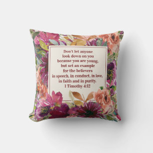 Burgundy Floral Christian Bible Timothy Youth Cushion