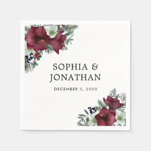 Burgundy Floral Christmas Theme Winter Wedding Napkin