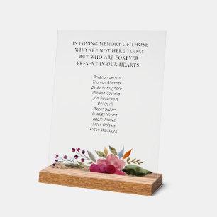 Burgundy Floral Class Reunion Memorial Names Acrylic Sign
