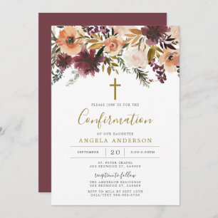 Burgundy Floral Confirmation Invitation