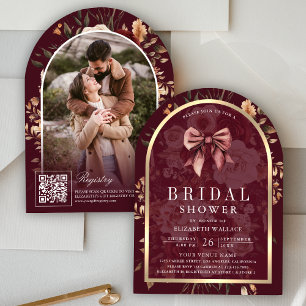 Burgundy Floral Coquette Bow Arch Bridal Shower Invitation