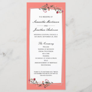 Burgundy Floral Coral   Grey Geometric Wedding Programme