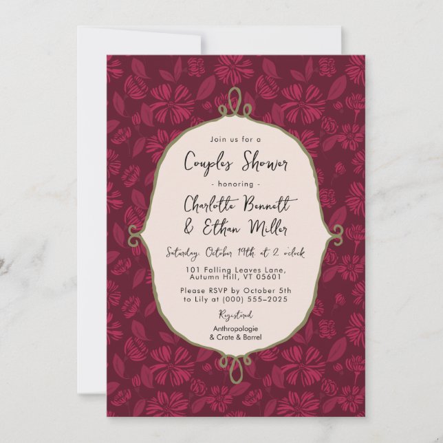 Burgundy Floral Couples Shower Invitation (Front)